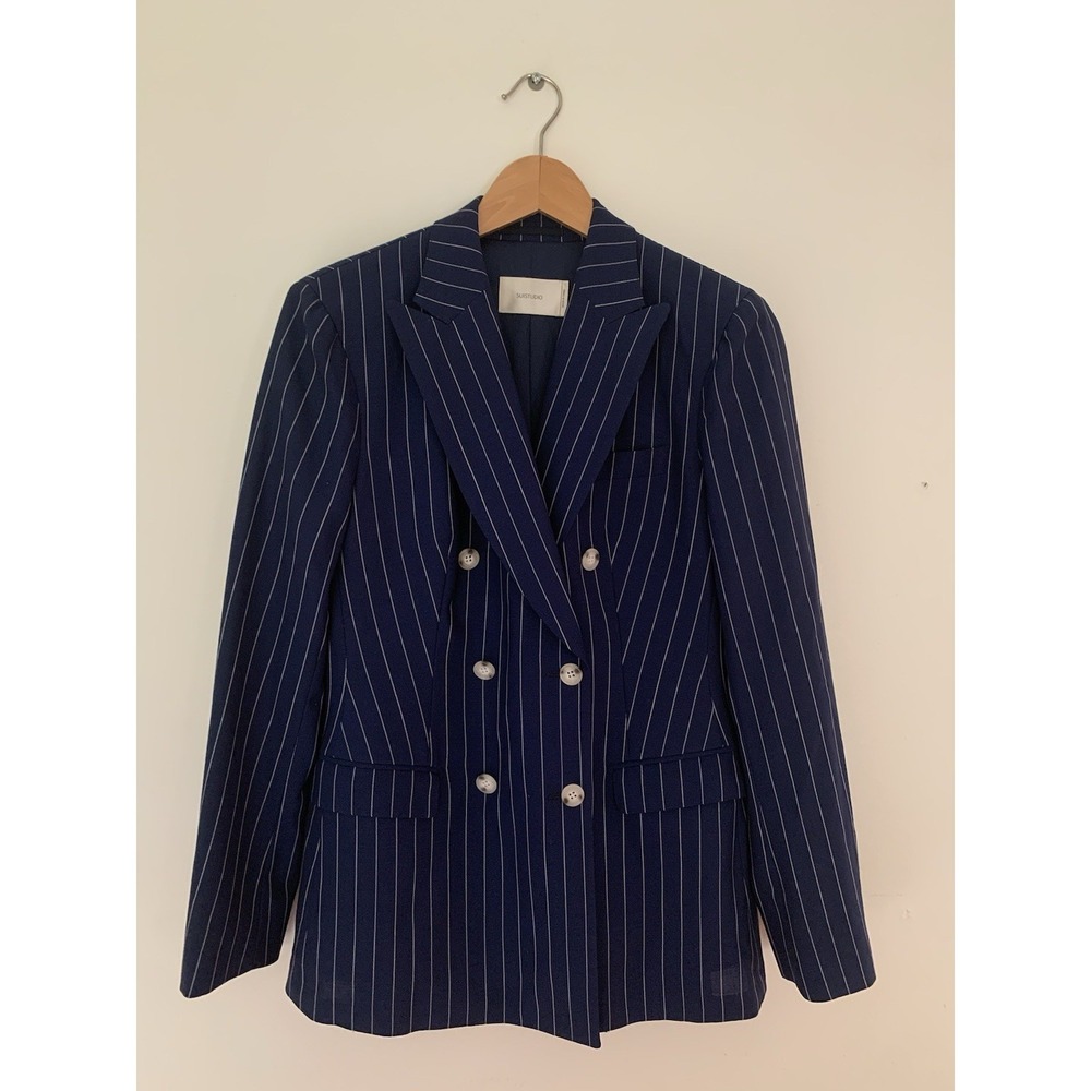 Suistudio Double Breasted Pinstriped Traveller Blazer Navy Women Approx S Italia